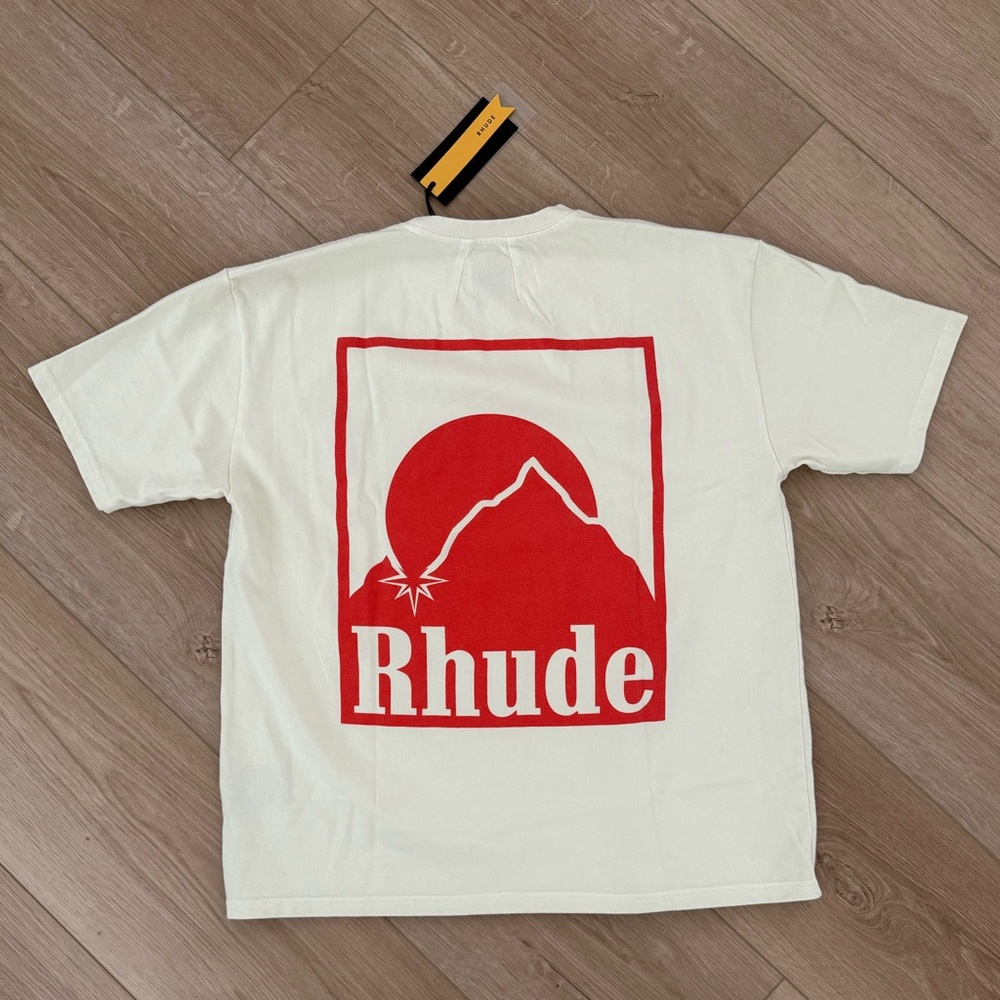 Rhude Beige Moonlight Tee with Bold Red Graphic